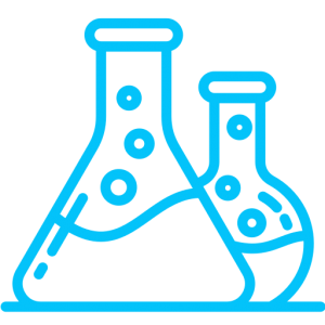 Icono azul de matraces y laboratorio clinico