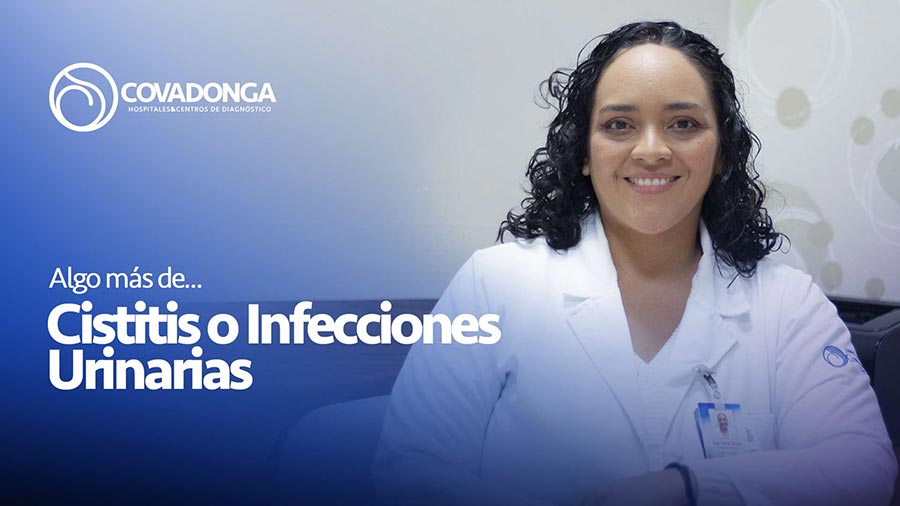 Doctora especialista en Urologia con leyenda "Cistitis o infecciones Urinarias"